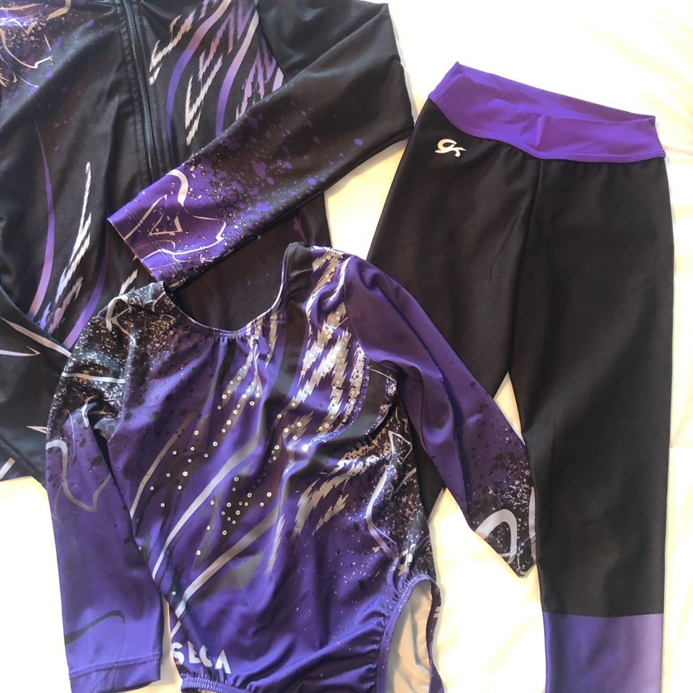 Lot of 3 Girls Gymnastics Leotard & Warm Ups Practice~Pretend Play~Halloween